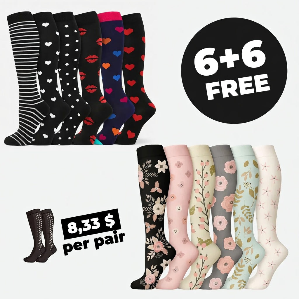 Compression Socks Love & Floral | 20-30mmHg | Buy 6, Get 6 Free